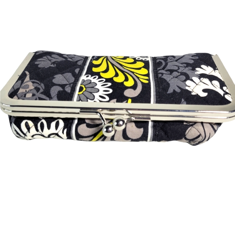 Vera Bradley yellow black gray white quilted lined makeup case